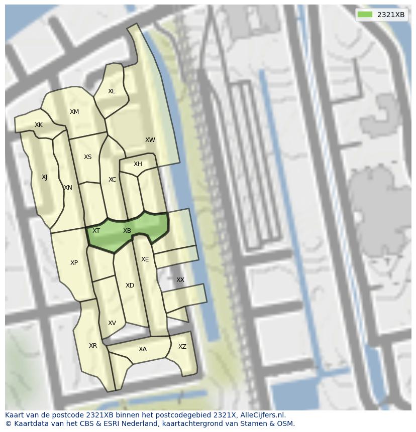 Afbeelding van het postcodegebied 2321 XB op de kaart.