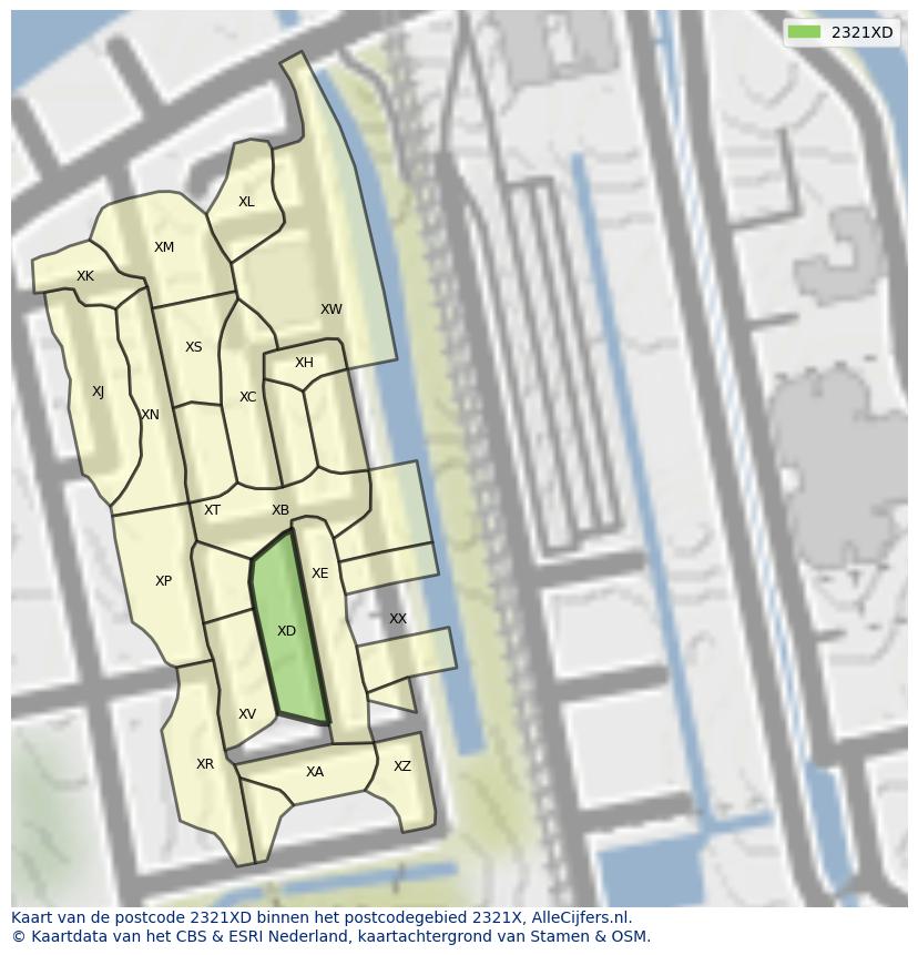 Afbeelding van het postcodegebied 2321 XD op de kaart.