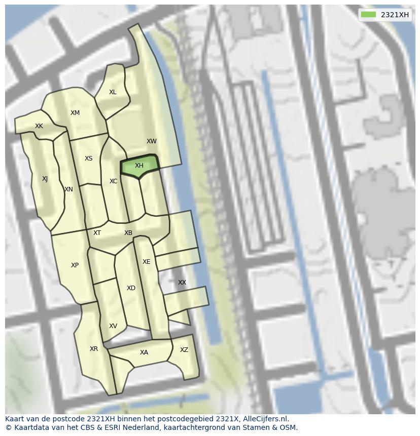 Afbeelding van het postcodegebied 2321 XH op de kaart.