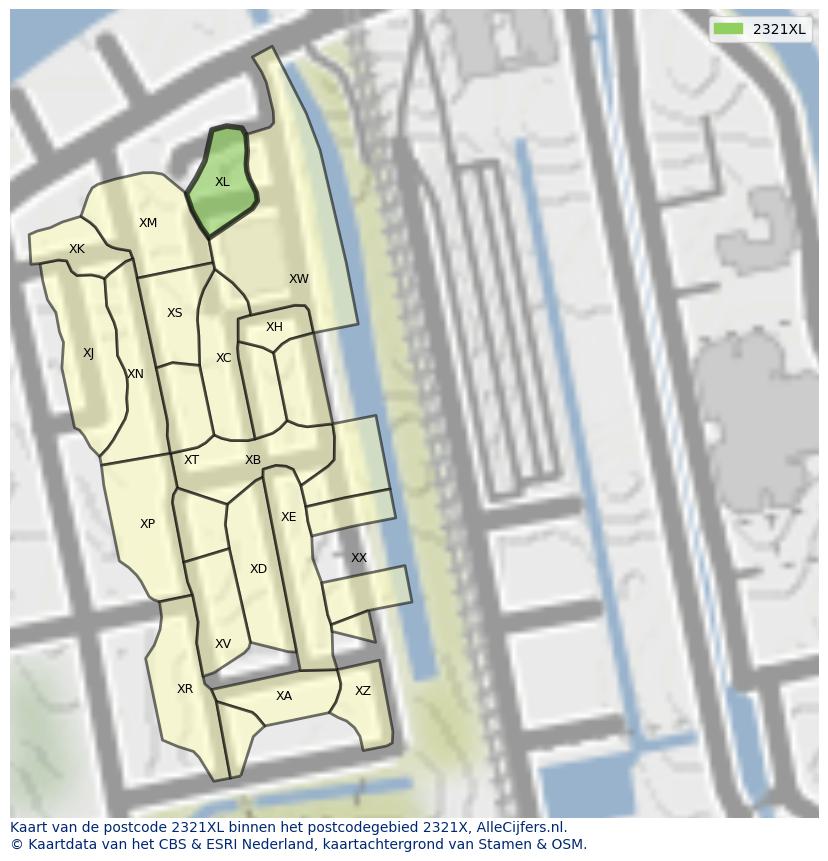 Afbeelding van het postcodegebied 2321 XL op de kaart.