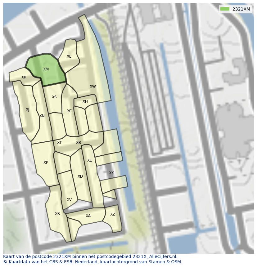 Afbeelding van het postcodegebied 2321 XM op de kaart.