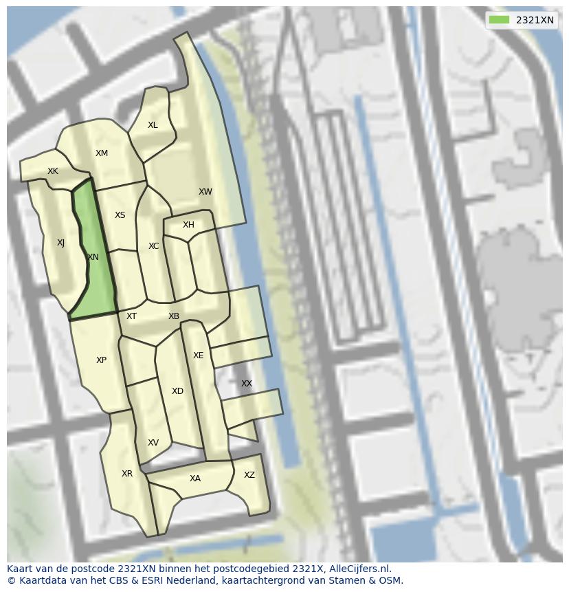 Afbeelding van het postcodegebied 2321 XN op de kaart.