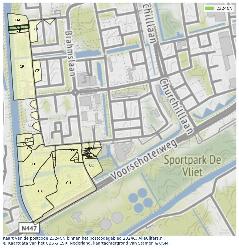 Afbeelding van het postcodegebied 2324 CN op de kaart.