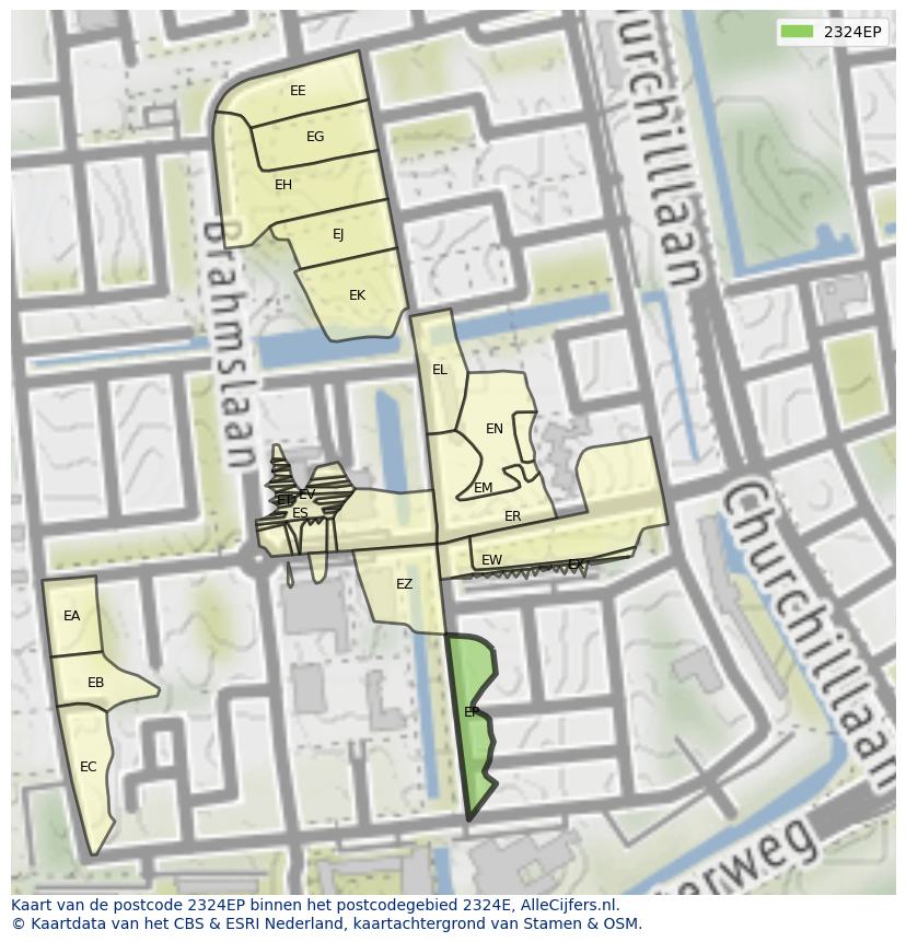 Afbeelding van het postcodegebied 2324 EP op de kaart.