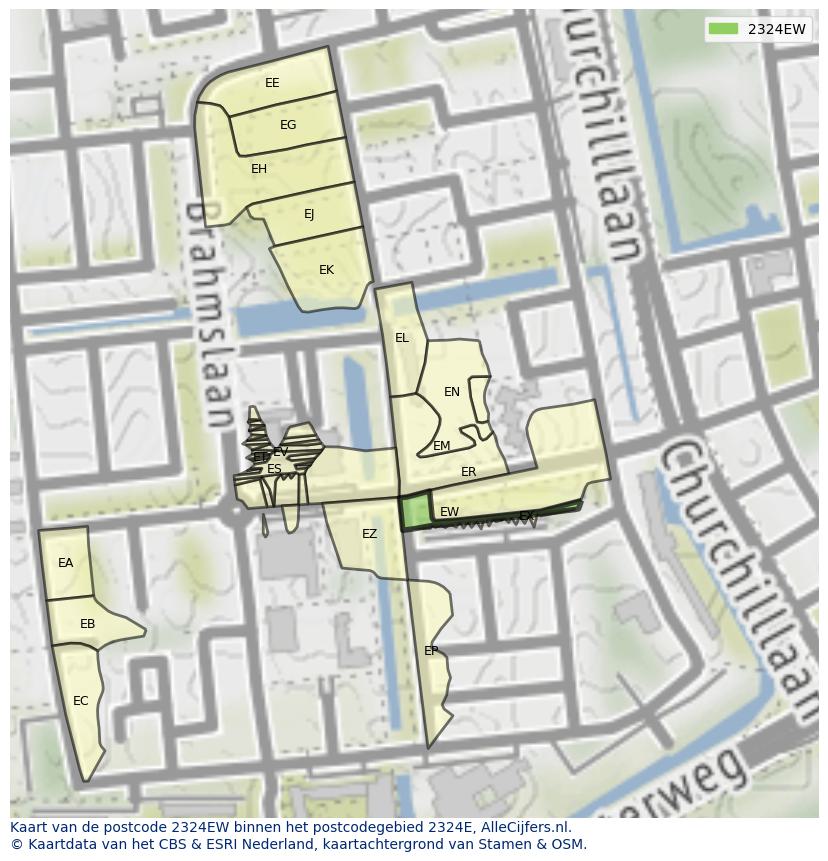 Afbeelding van het postcodegebied 2324 EW op de kaart.
