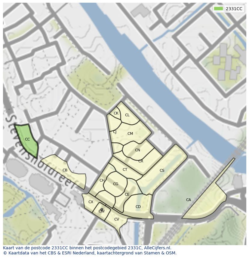 Afbeelding van het postcodegebied 2331 CC op de kaart.