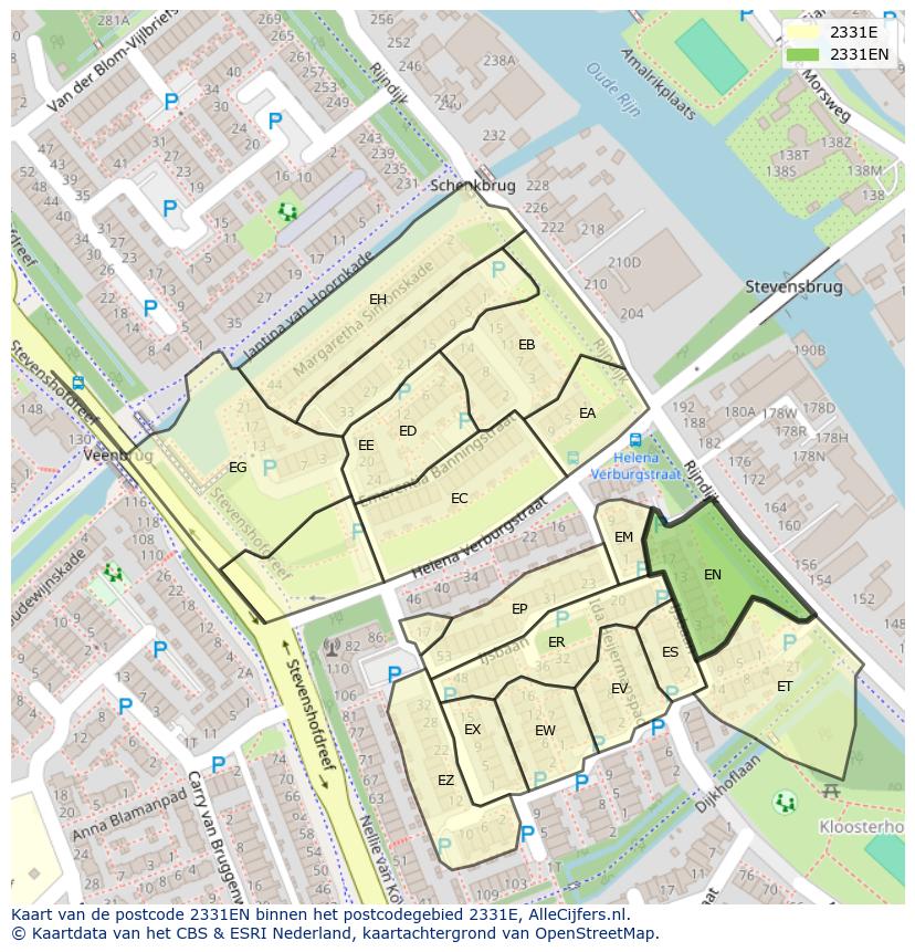 Afbeelding van het postcodegebied 2331 EN op de kaart.