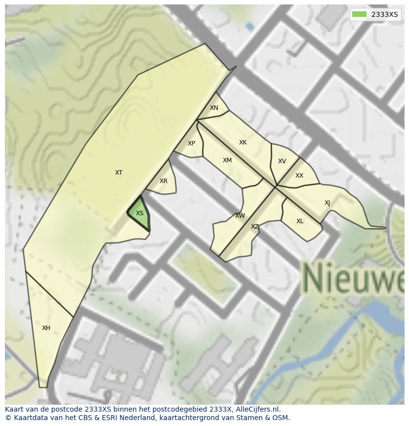 Afbeelding van het postcodegebied 2333 XS op de kaart.