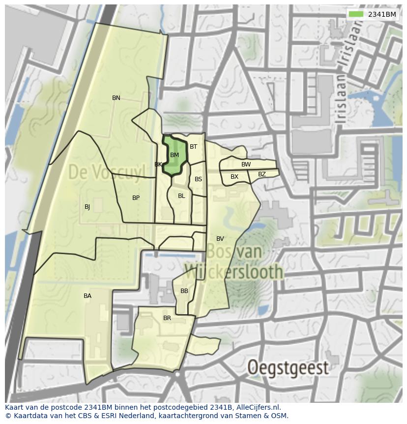 Afbeelding van het postcodegebied 2341 BM op de kaart.