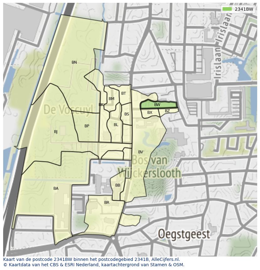 Afbeelding van het postcodegebied 2341 BW op de kaart.