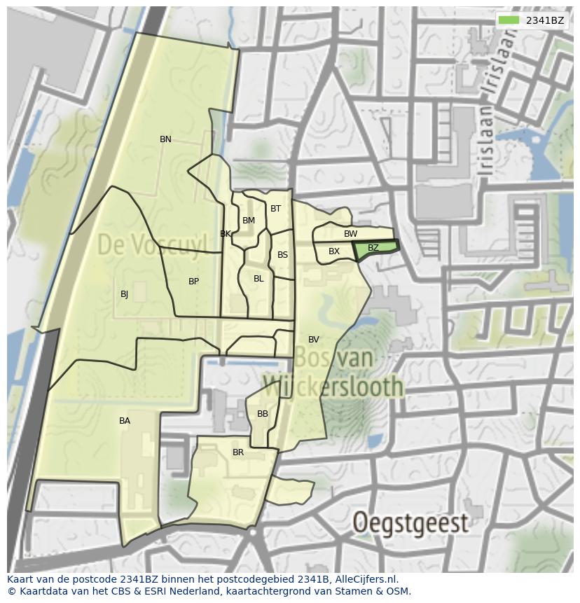 Afbeelding van het postcodegebied 2341 BZ op de kaart.