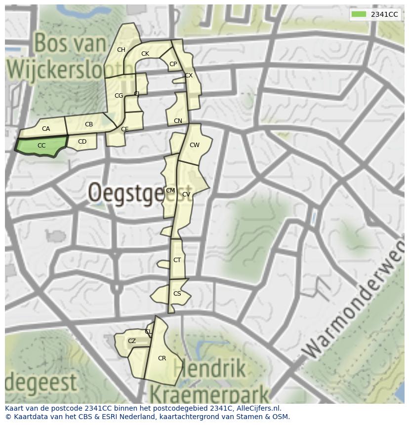 Afbeelding van het postcodegebied 2341 CC op de kaart.