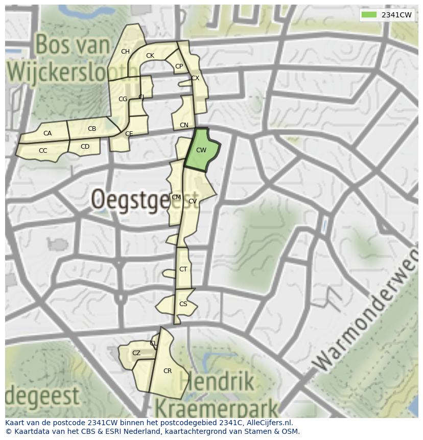 Afbeelding van het postcodegebied 2341 CW op de kaart.