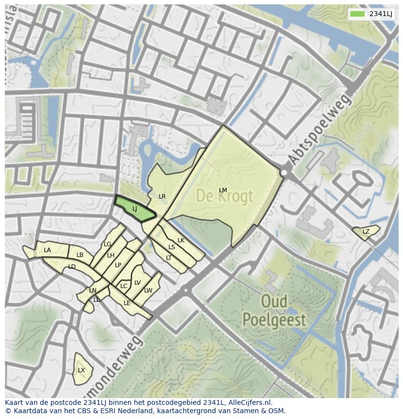 Afbeelding van het postcodegebied 2341 LJ op de kaart.