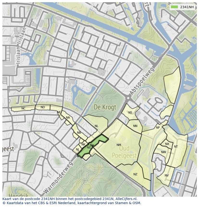Afbeelding van het postcodegebied 2341 NH op de kaart.