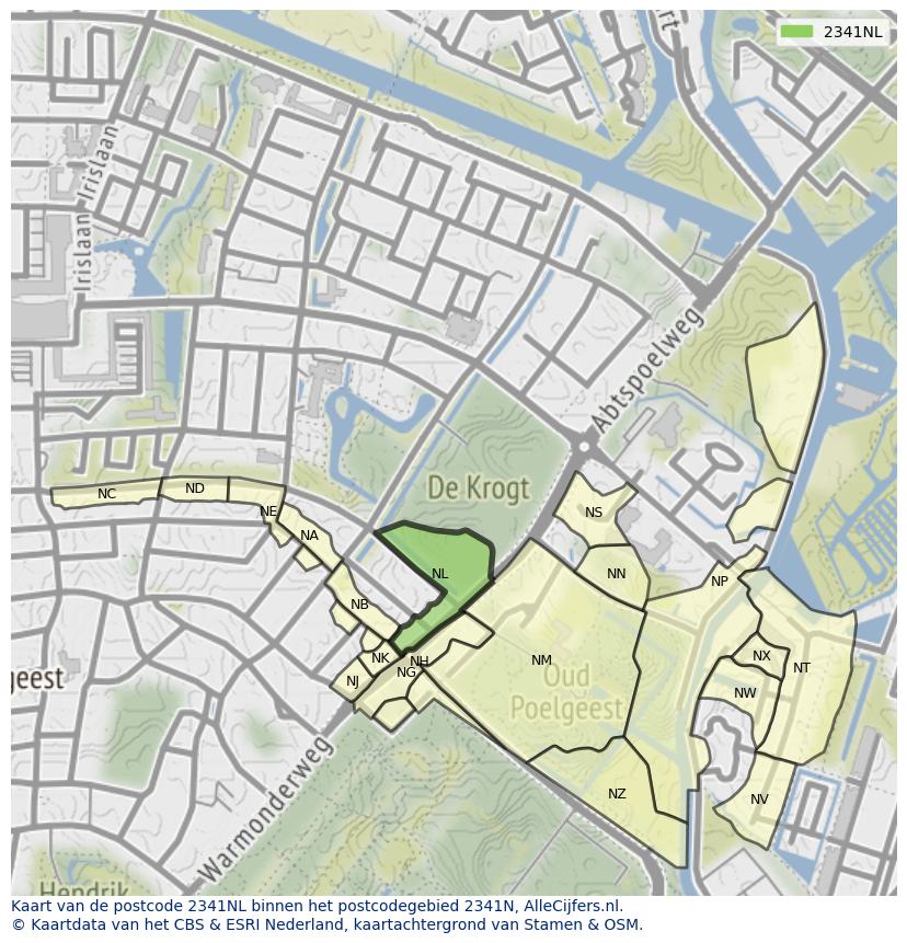 Afbeelding van het postcodegebied 2341 NL op de kaart.