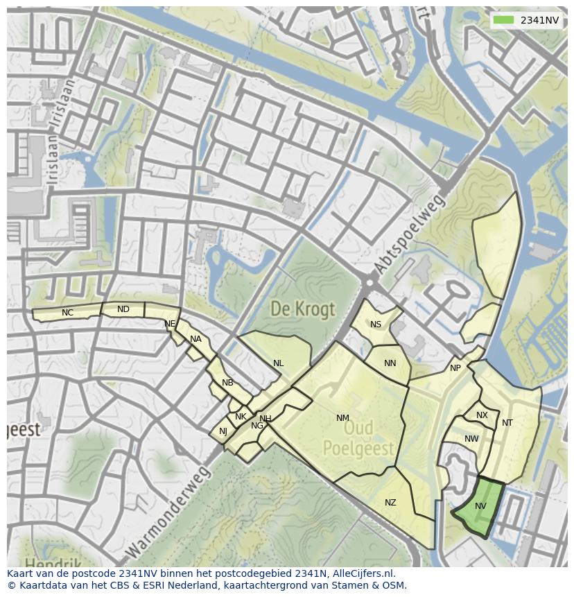 Afbeelding van het postcodegebied 2341 NV op de kaart.