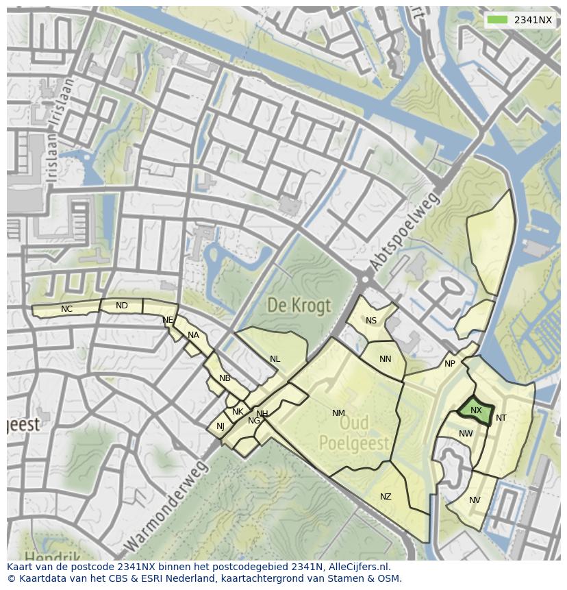 Afbeelding van het postcodegebied 2341 NX op de kaart.