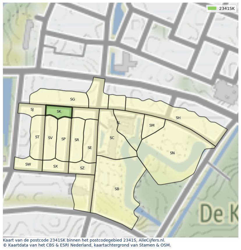 Afbeelding van het postcodegebied 2341 SK op de kaart.