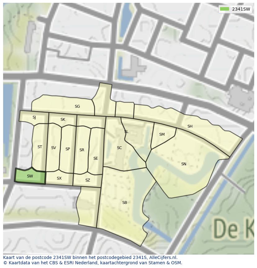 Afbeelding van het postcodegebied 2341 SW op de kaart.