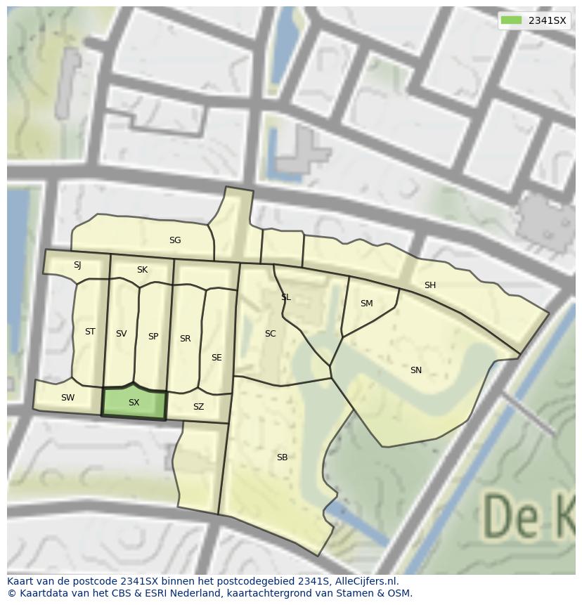 Afbeelding van het postcodegebied 2341 SX op de kaart.