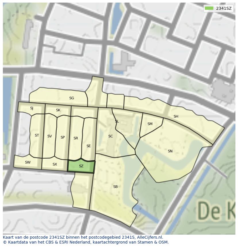 Afbeelding van het postcodegebied 2341 SZ op de kaart.