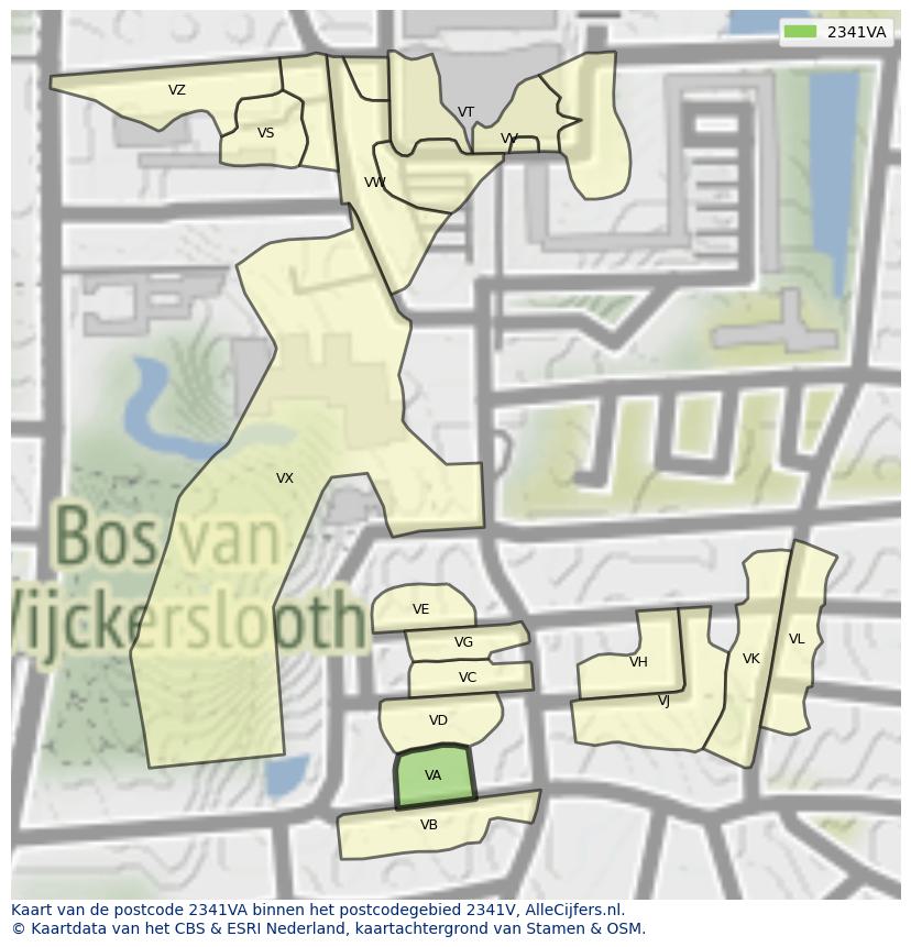 Afbeelding van het postcodegebied 2341 VA op de kaart.
