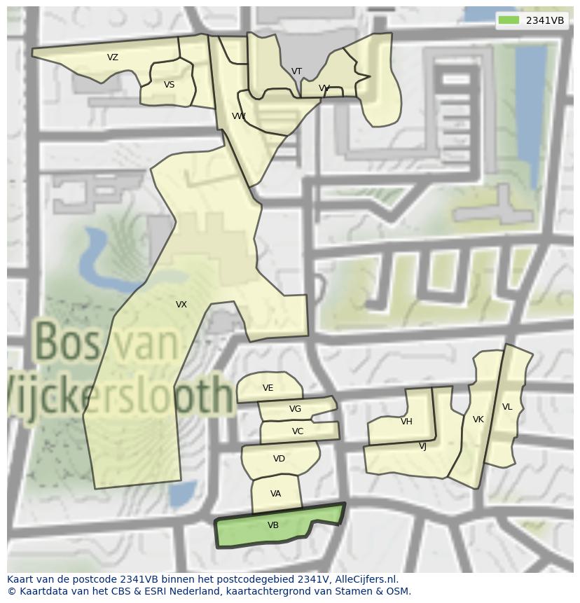 Afbeelding van het postcodegebied 2341 VB op de kaart.