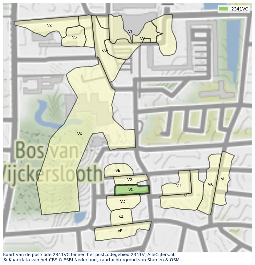 Afbeelding van het postcodegebied 2341 VC op de kaart.