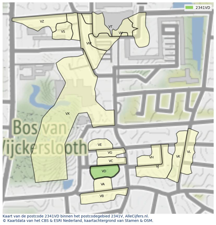 Afbeelding van het postcodegebied 2341 VD op de kaart.