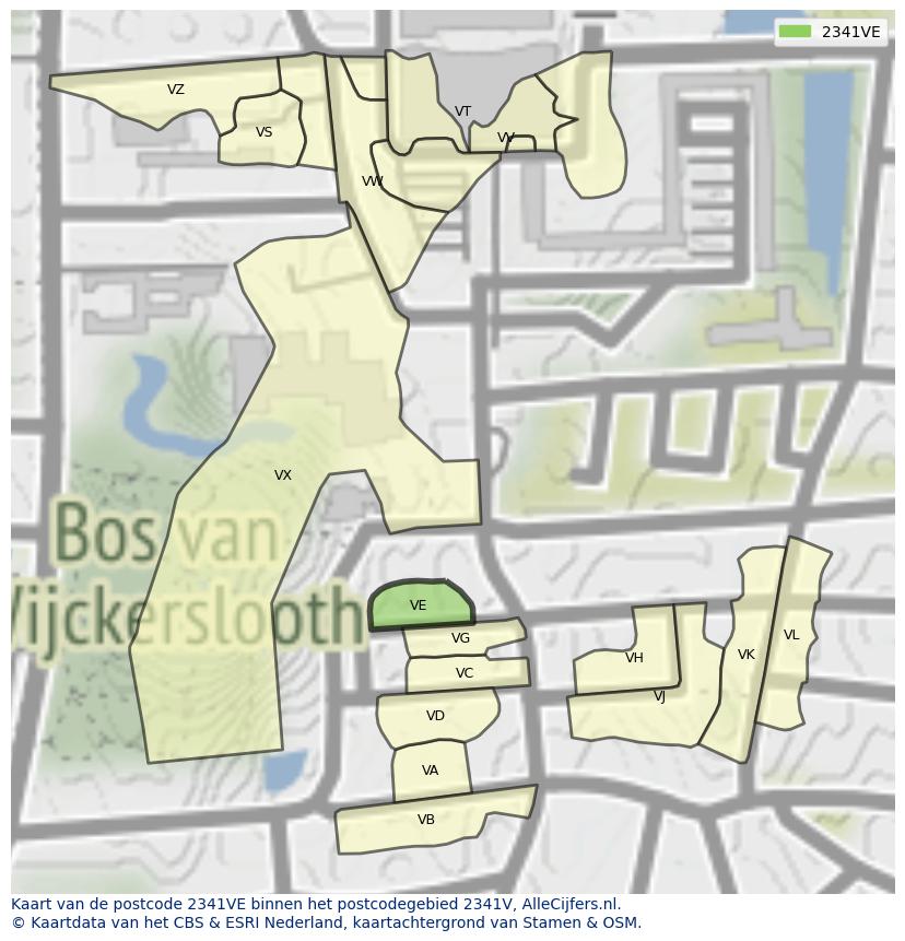 Afbeelding van het postcodegebied 2341 VE op de kaart.