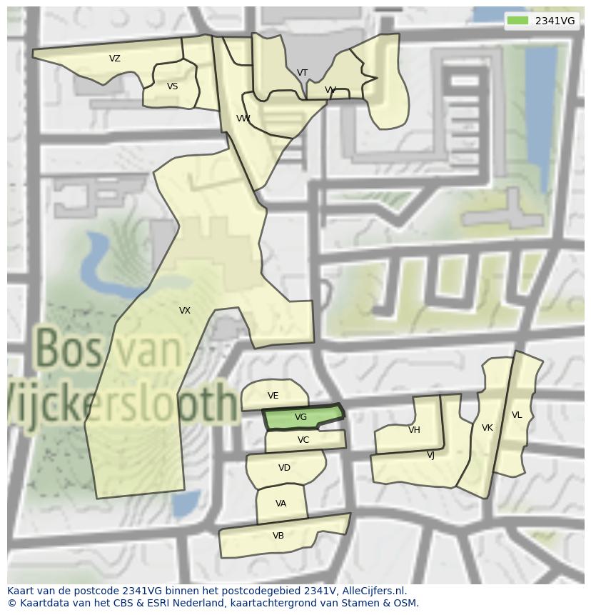 Afbeelding van het postcodegebied 2341 VG op de kaart.