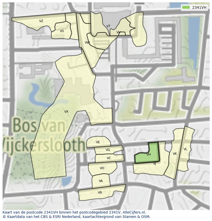 Afbeelding van het postcodegebied 2341 VH op de kaart.