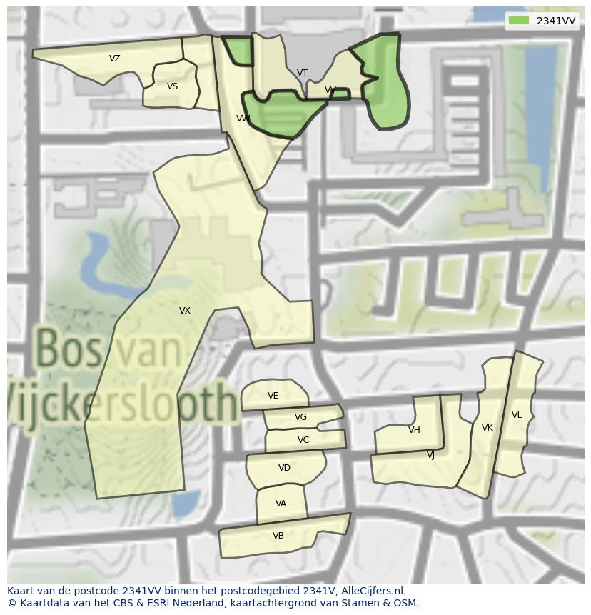 Afbeelding van het postcodegebied 2341 VV op de kaart.