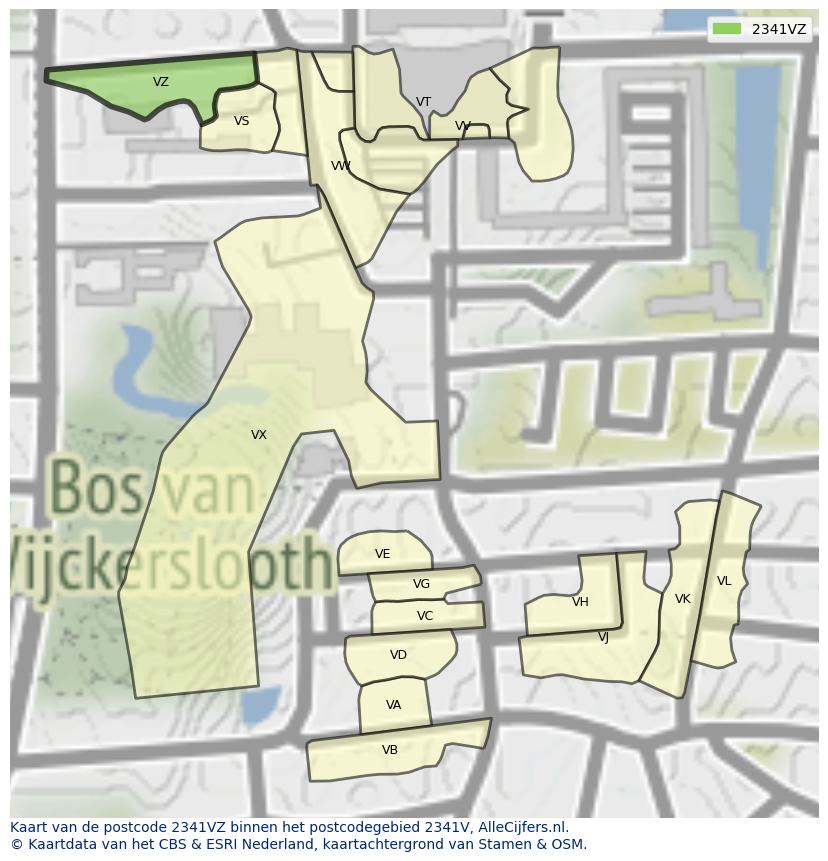 Afbeelding van het postcodegebied 2341 VZ op de kaart.
