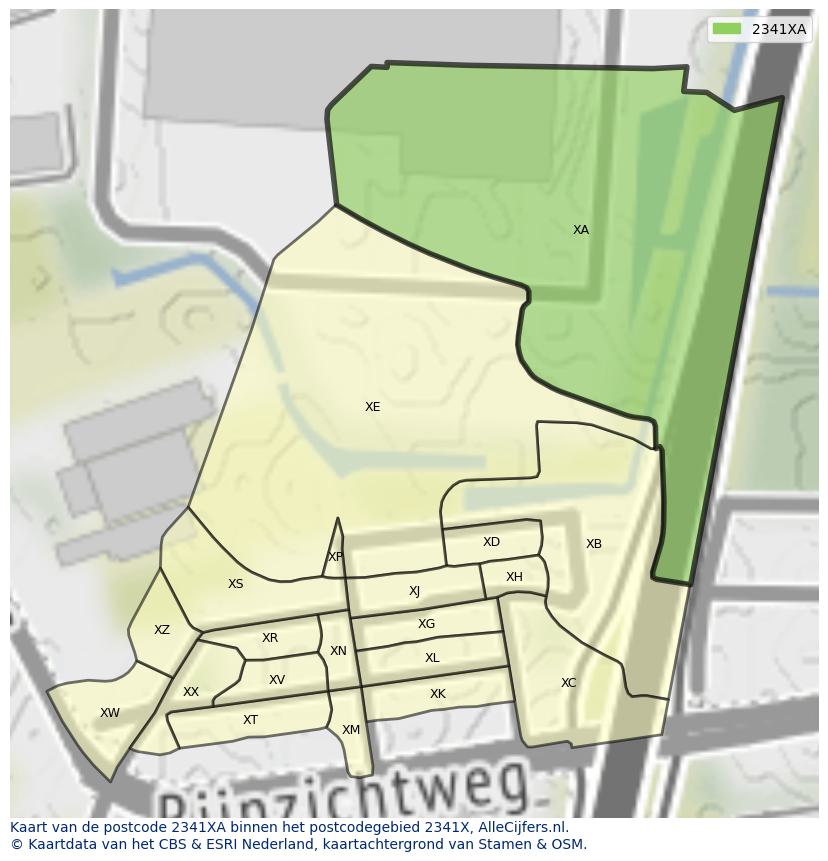 Afbeelding van het postcodegebied 2341 XA op de kaart.