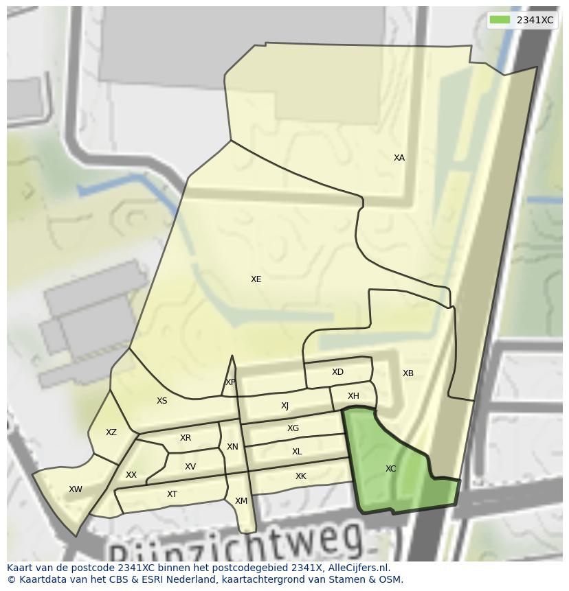 Afbeelding van het postcodegebied 2341 XC op de kaart.