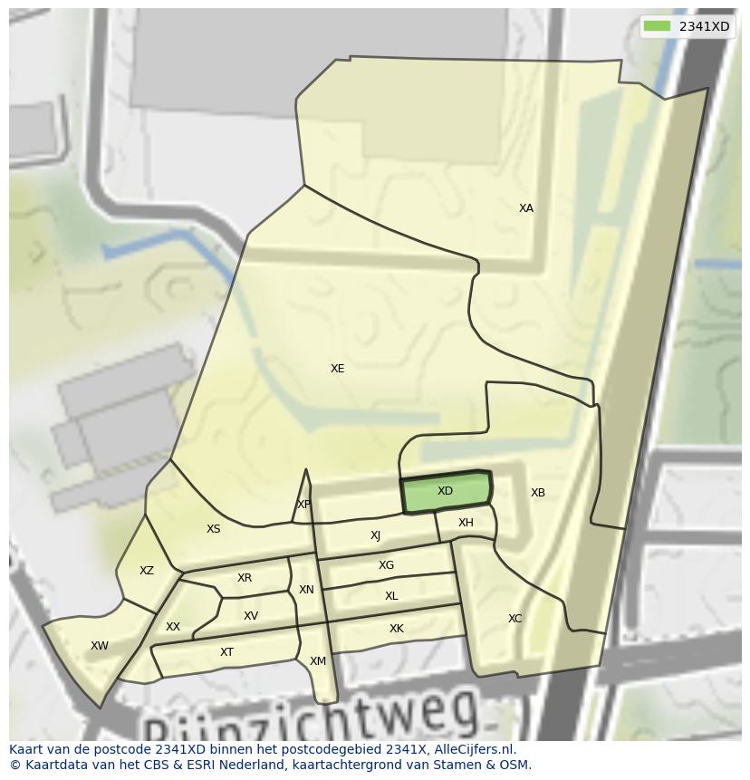 Afbeelding van het postcodegebied 2341 XD op de kaart.