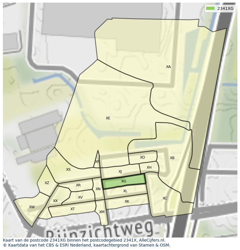 Afbeelding van het postcodegebied 2341 XG op de kaart.