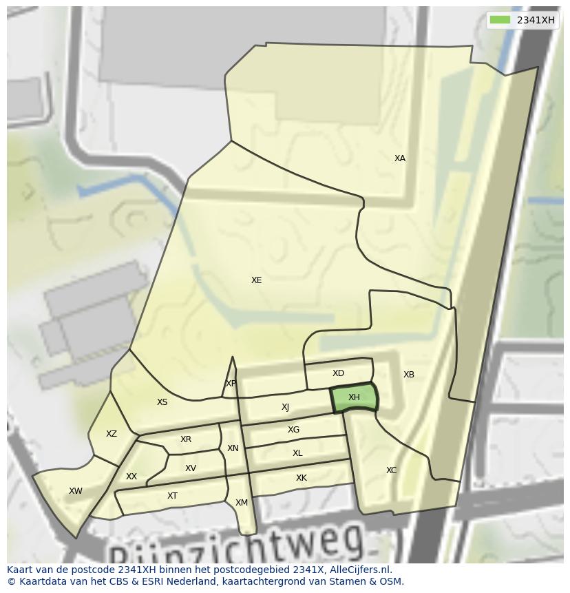 Afbeelding van het postcodegebied 2341 XH op de kaart.