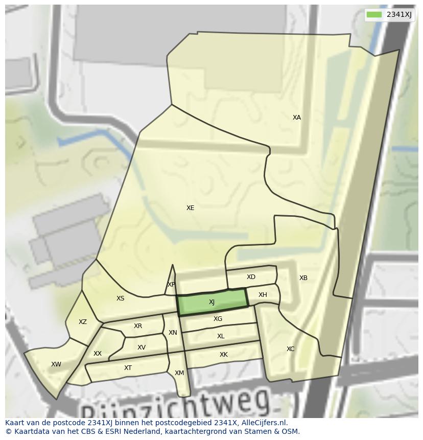 Afbeelding van het postcodegebied 2341 XJ op de kaart.