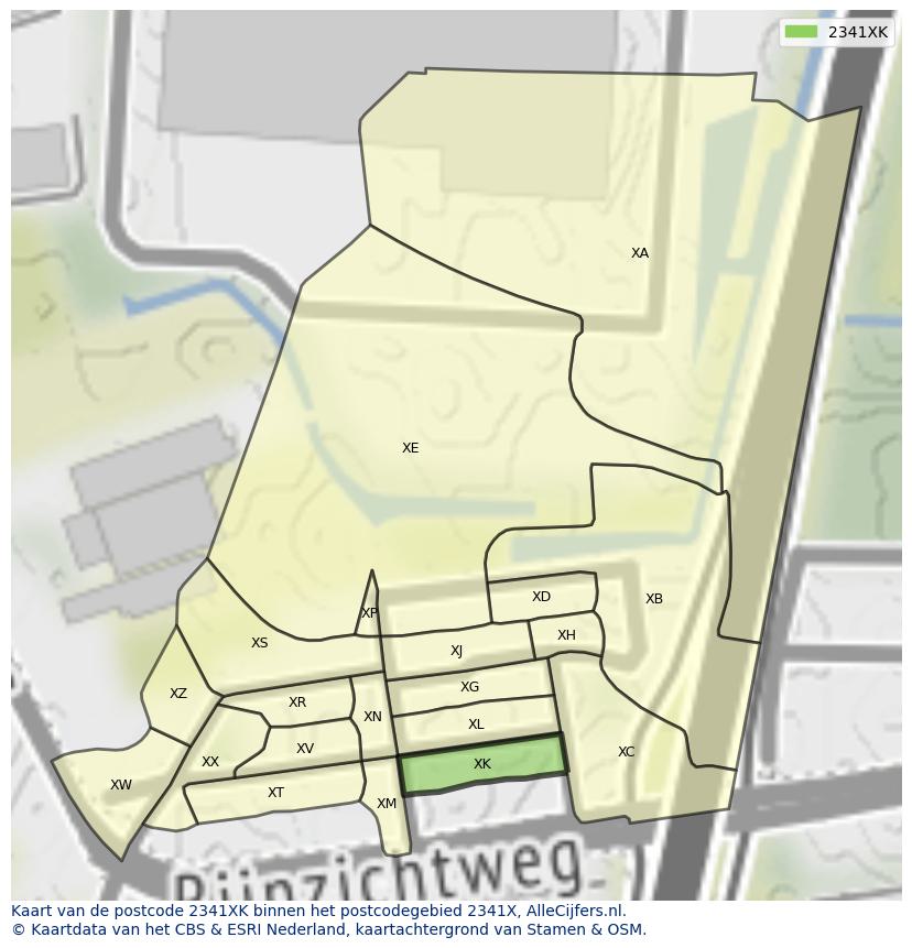Afbeelding van het postcodegebied 2341 XK op de kaart.