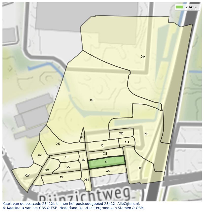 Afbeelding van het postcodegebied 2341 XL op de kaart.