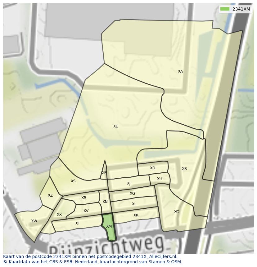 Afbeelding van het postcodegebied 2341 XM op de kaart.