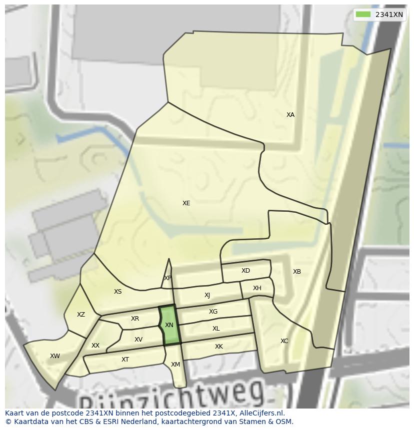 Afbeelding van het postcodegebied 2341 XN op de kaart.