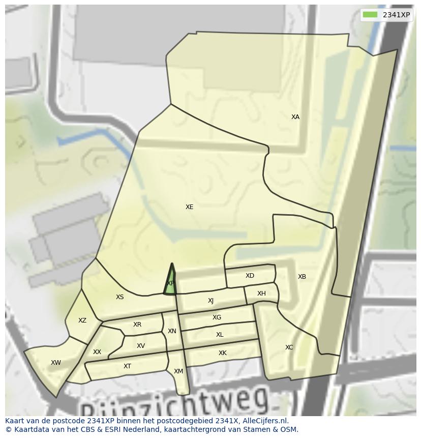 Afbeelding van het postcodegebied 2341 XP op de kaart.
