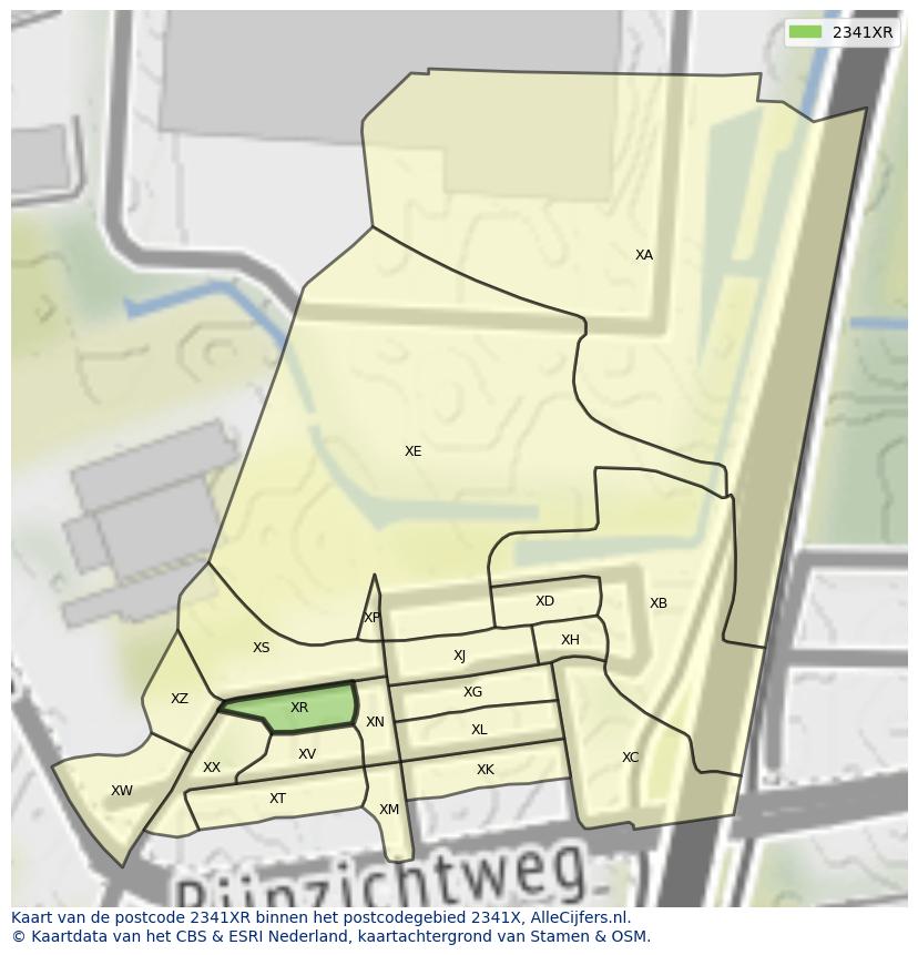 Afbeelding van het postcodegebied 2341 XR op de kaart.