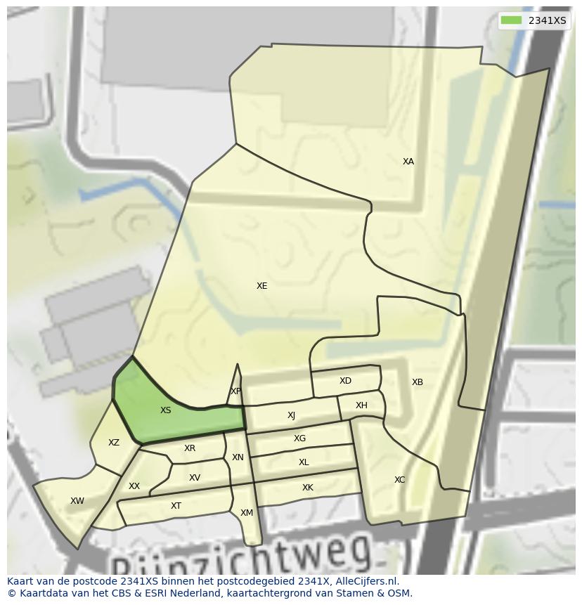 Afbeelding van het postcodegebied 2341 XS op de kaart.