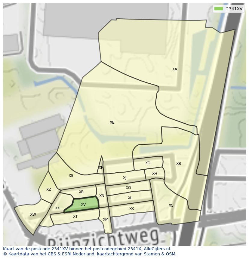 Afbeelding van het postcodegebied 2341 XV op de kaart.