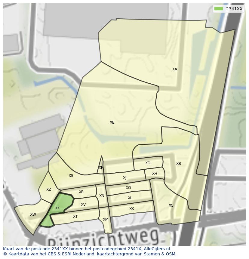 Afbeelding van het postcodegebied 2341 XX op de kaart.